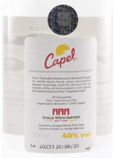 Aguardente Pisco Capel Doble