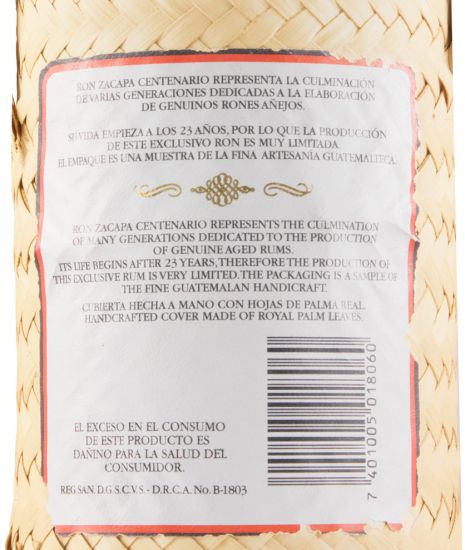 Rum Zacapa Centenario 23 anos (garrafa empalhada)