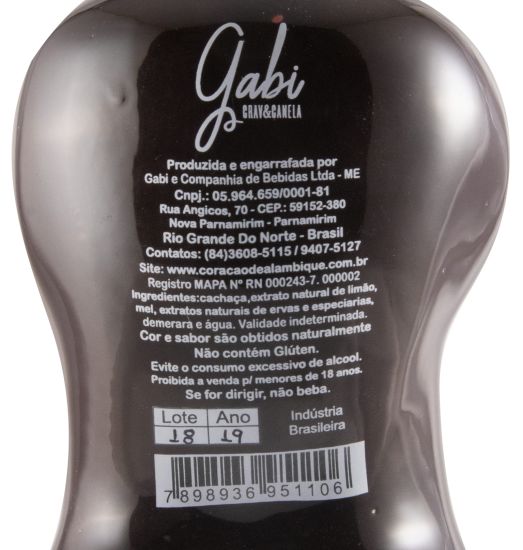 Batida de Cachaça Gabi Crav&Canela (garrafa em cerâmica)