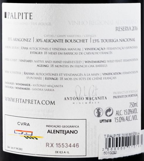 2016 António Maçanita Palpite Reserva red