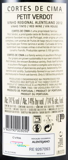 2012 Cortes de Cima Petit Verdot tinto