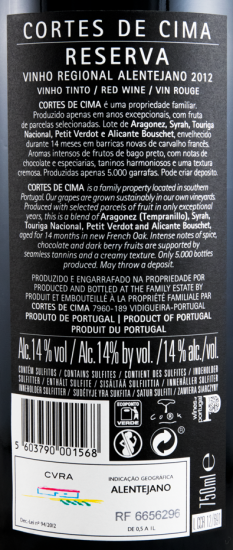 2012 Cortes de Cima Reserva tinto