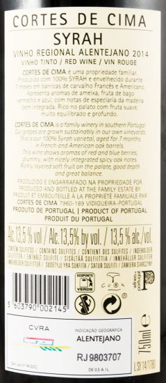 2014 Cortes de Cima Syrah tinto