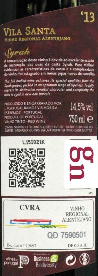 2013 João Portugal Ramos Vila Santa Syrah tinto