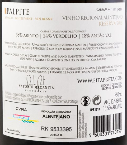 2016 António Maçanita Palpite Reserva branco