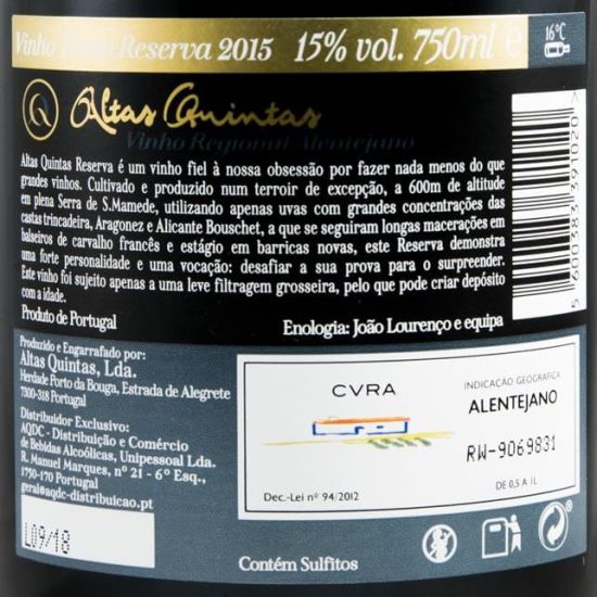 2015 Altas Quintas Reserva tinto