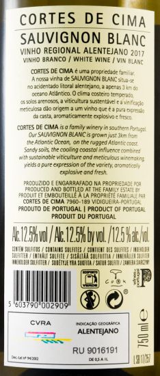 2017 Cortes de Cima Sauvignon Blanc white