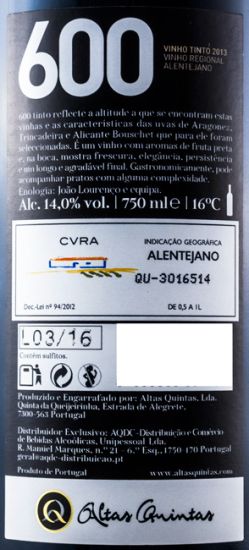 2013 600 Altas Quintas tinto