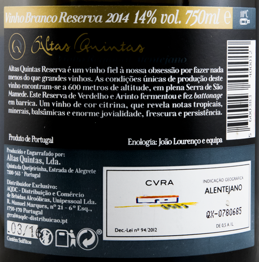 2014 Altas Quintas Reserva white