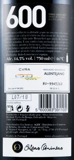 2017 Altas Quintas 600 tinto