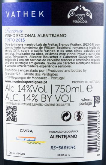2015 Vathek Reserva tinto