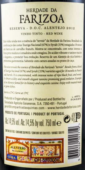 2012 Herdade da Farizoa Reserva red