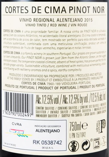 2015 Cortes de Cima Pinot Noir tinto