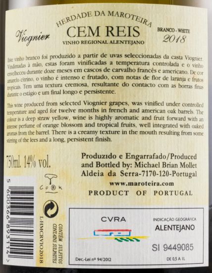2018 Herdade da Maroteira Cem Reis Viognier branco