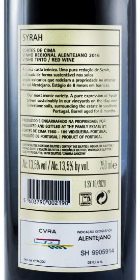 2016 Cortes de Cima Syrah tinto