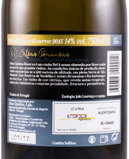 2015 Altas Quintas Reserva white