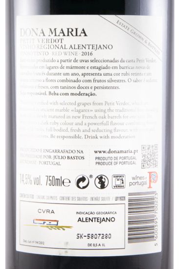 2016 Júlio Bastos Dona Maria Petit Verdot tinto