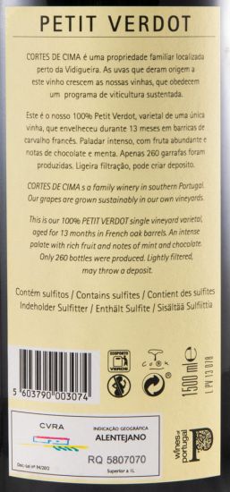 2015 Cortes de Cima Petit Verdot tinto 1,5L