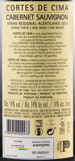 2015 Cortes de Cima Cabernet Sauvignon red 1.5L