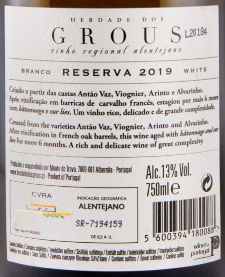 2019 Herdade dos Grous Reserva branco