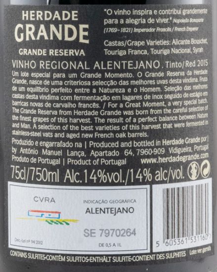 2015 Herdade Grande Grande Reserva red