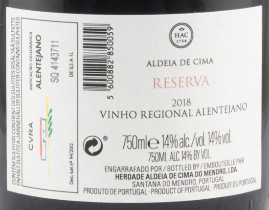 2018 Herdade Aldeia de Cima Reserva tinto