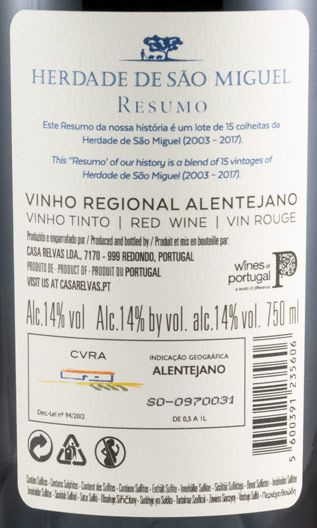 Herdade de São Miguel Resumo de 15 Vindimas tinto