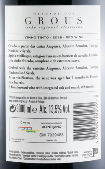 2018 Herdade dos Grous tinto 3L