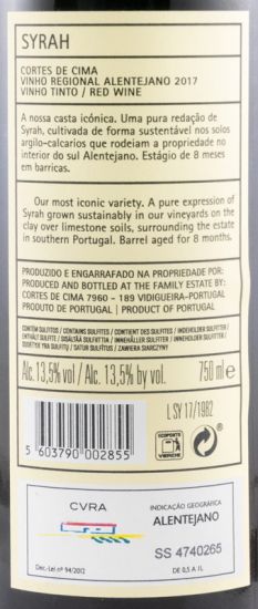 2017 Cortes de Cima Syrah red