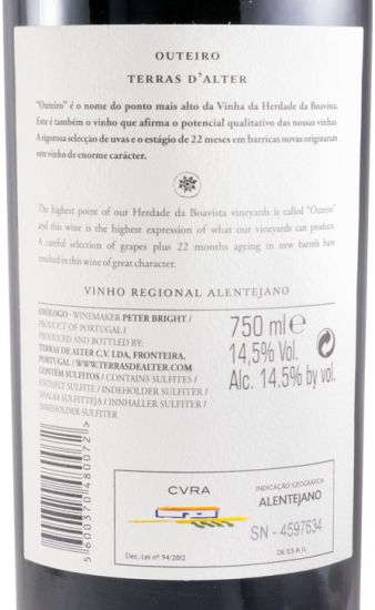 2015 Terras D'Alter Outeiro red