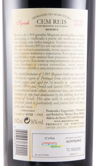 2019 Herdade da Maroteira Cem Reis Syrah Reserva red 1.5L