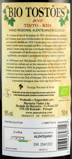 2019 Herdade da Maroteira Bio Tostões biológico tinto