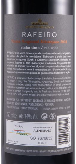 2018 Herdade do Monte Branco Rafeiro red