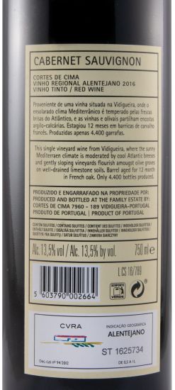 2016 Cortes de Cima Cabernet Sauvignon tinto