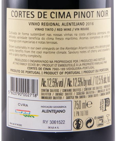 2016 Cortes de Cima Pinot Noir tinto