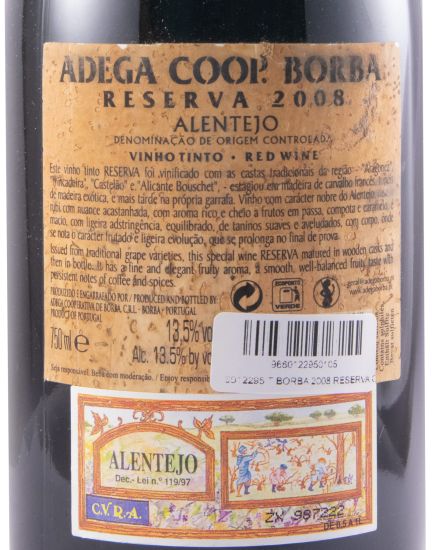 2008 Borba Reserva tinto (rótulo de cortiça)