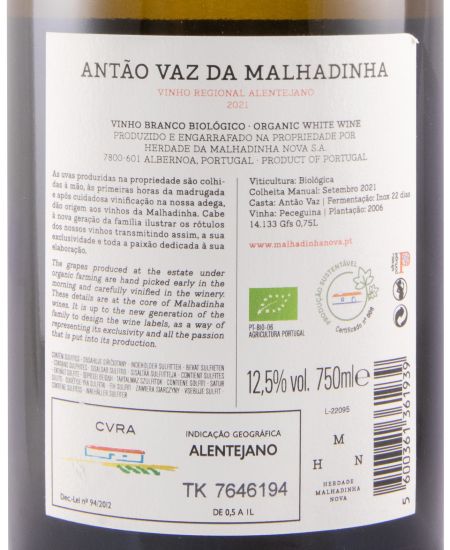 2021 Antão Vaz da Malhadinha Vinha da Peceguina biológico branco