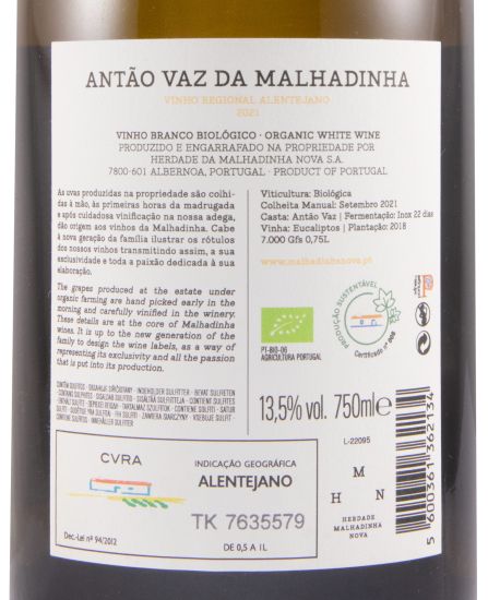 2021 Antão Vaz da Malhadinha Vinha dos Eucaliptos organic white