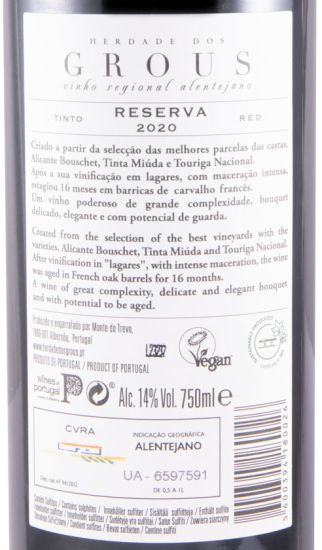 2020 Herdade dos Grous Reserva red