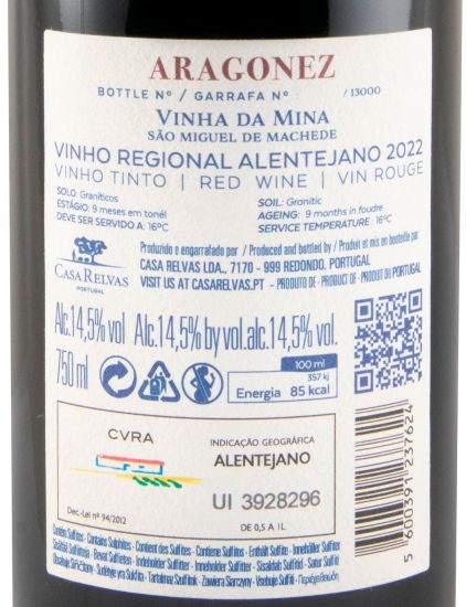2022 Casa Relvas Vinha da Mina Aragonez red (damaged label)