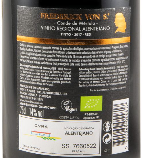 2017 Frederick Von S. Conde de Mértola Reserva organic red