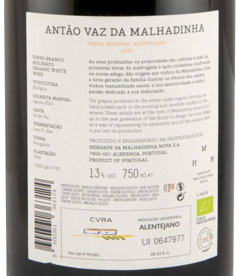 2023 Antão Vaz da Malhadinha Vinha da Peceguina organic white