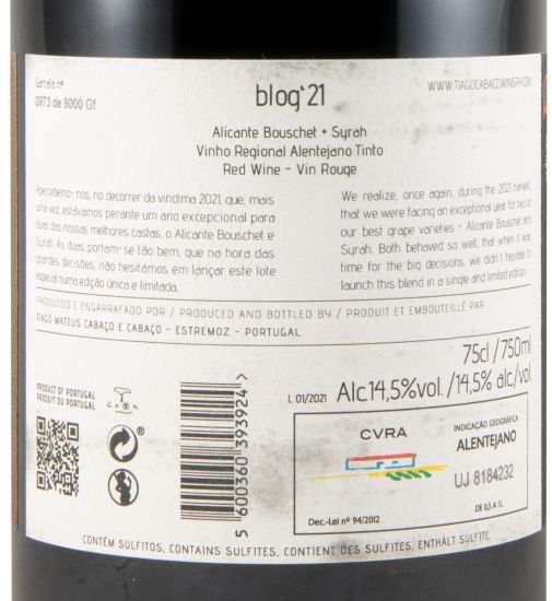 2021 Blog Bivarietal Alicante Bouschet & Syrah by Tiago Cabaço red