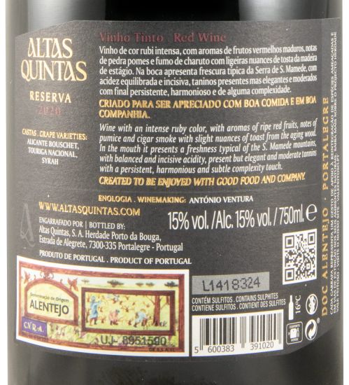 2020 Altas Quintas Reserva tinto