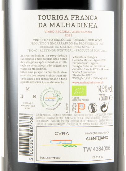 2021 Touriga Franca da Malhadinha Vinha do Ancoradouro organic red
