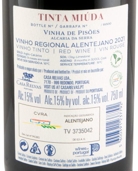 2021 Casa Relvas Vinha de Pisões Tinta Miúda red
