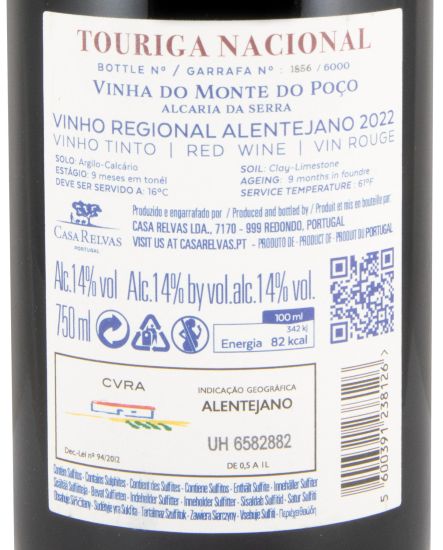2022 Casa Relvas Vinha do Monte do Poço Touriga Nacional red