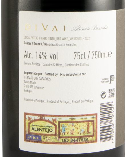 2022 DIVAI Alicante Bouschet tinto (rótulo danificado)