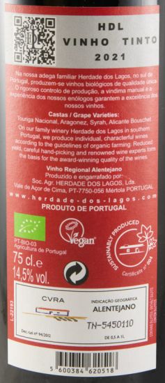 2021 Herdade dos Lagos HDL biológico tinto