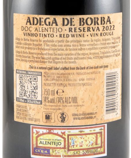 2022 Borba Reserva tinto (rótulo de cortiça)
